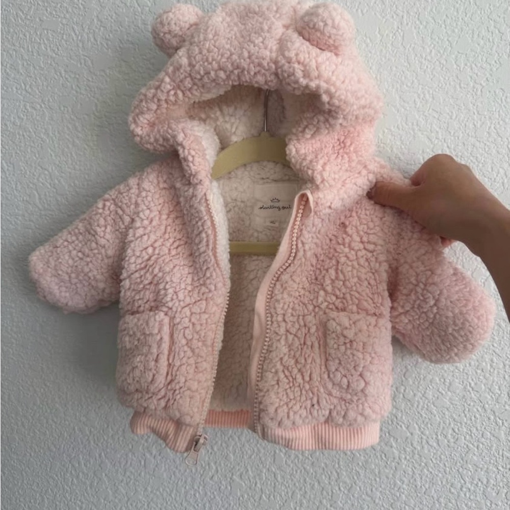 Starting Out Pink Sherpa Teddy Hooded Puffer Jacket